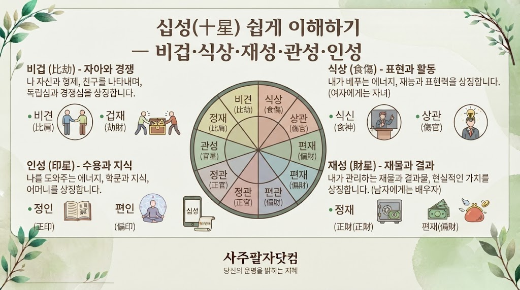 십성(十星) 쉽게 이해하기 — 비겁·식상·재성·관성·인성
